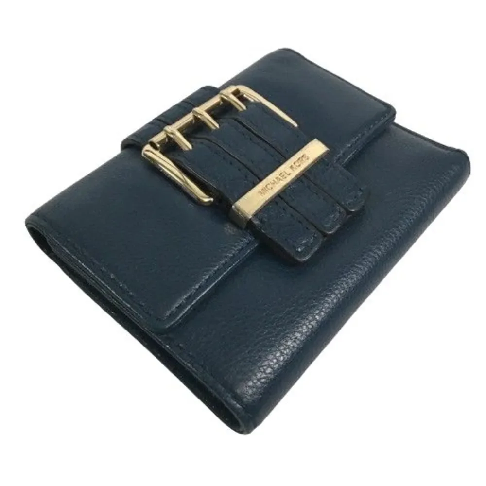 MICHAEL KORS Gansevoort Clutch Wallet Medium Trifold Navy-Blue Pebble Leather